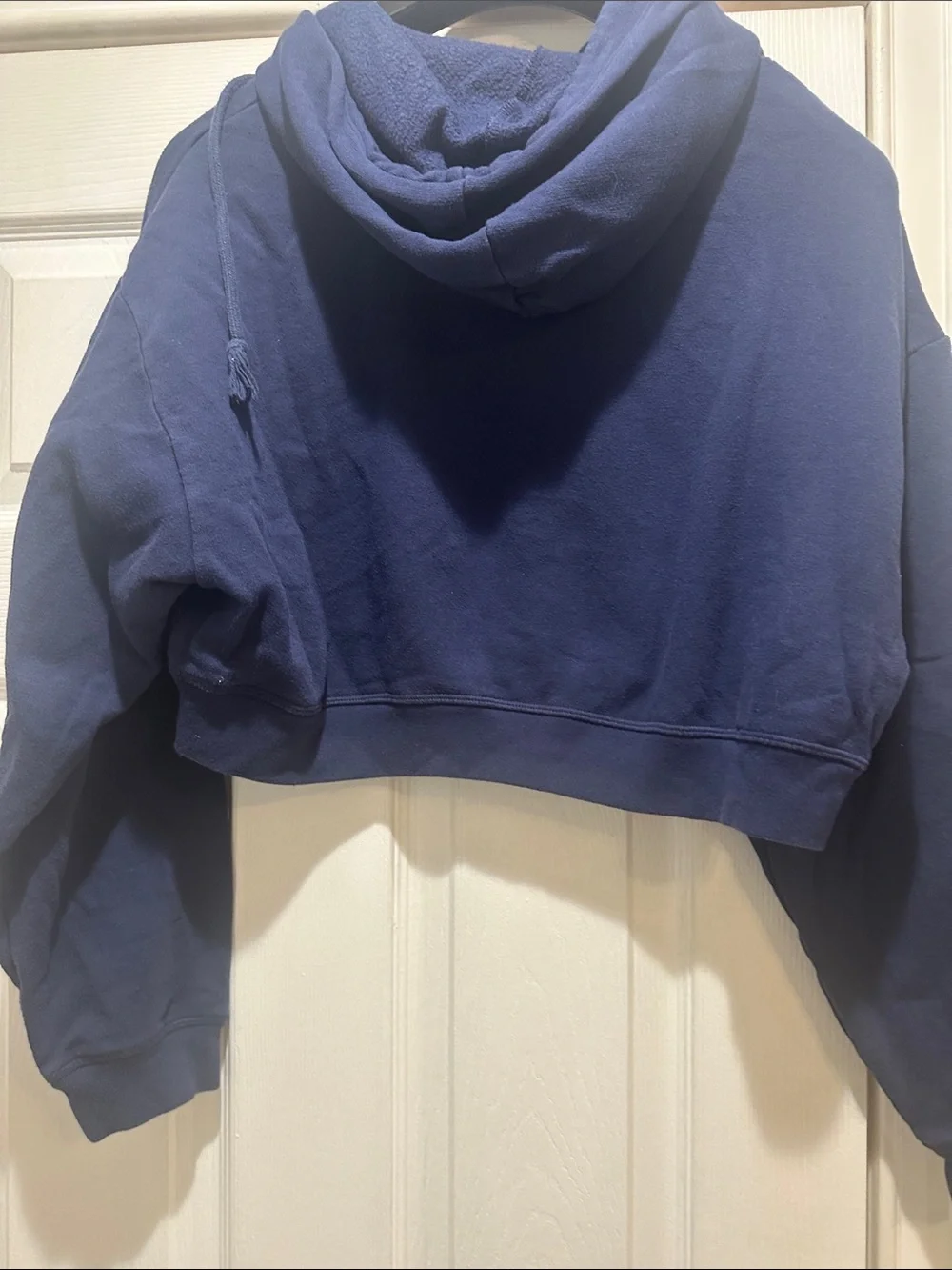 PINK Navy Cropped Hoodie with Green Script and Wreath